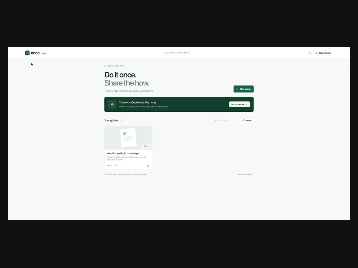 The library. Guides stay in this browser until they are exported or shared.